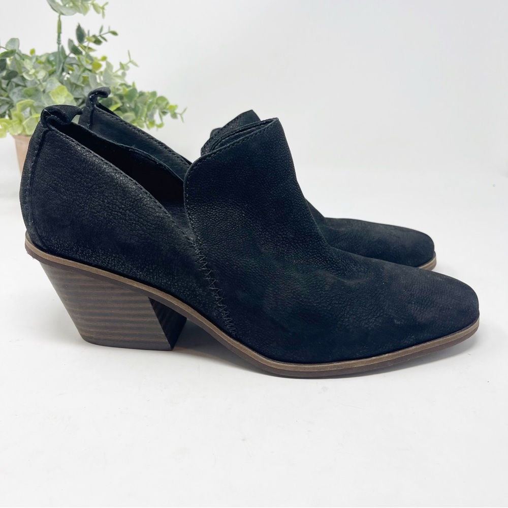 Lucky Brand Victorey Black Suede Leather Slip On Booties 9.5